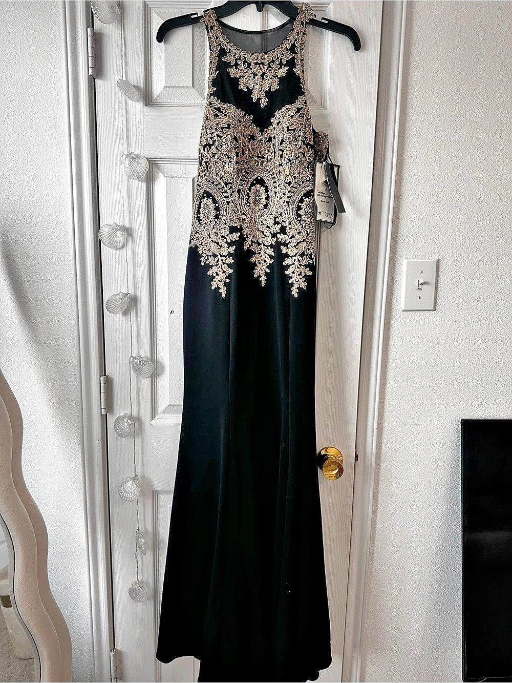 Xscape Crystal Embroidered Halter Velvet Gown Black & Gold Size 8P